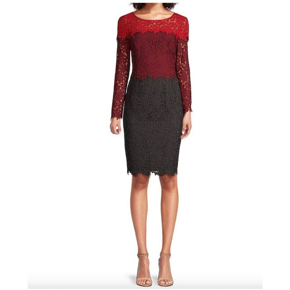 NUE by Shani Long-Sleeve Ombré Lace Sheath Dress